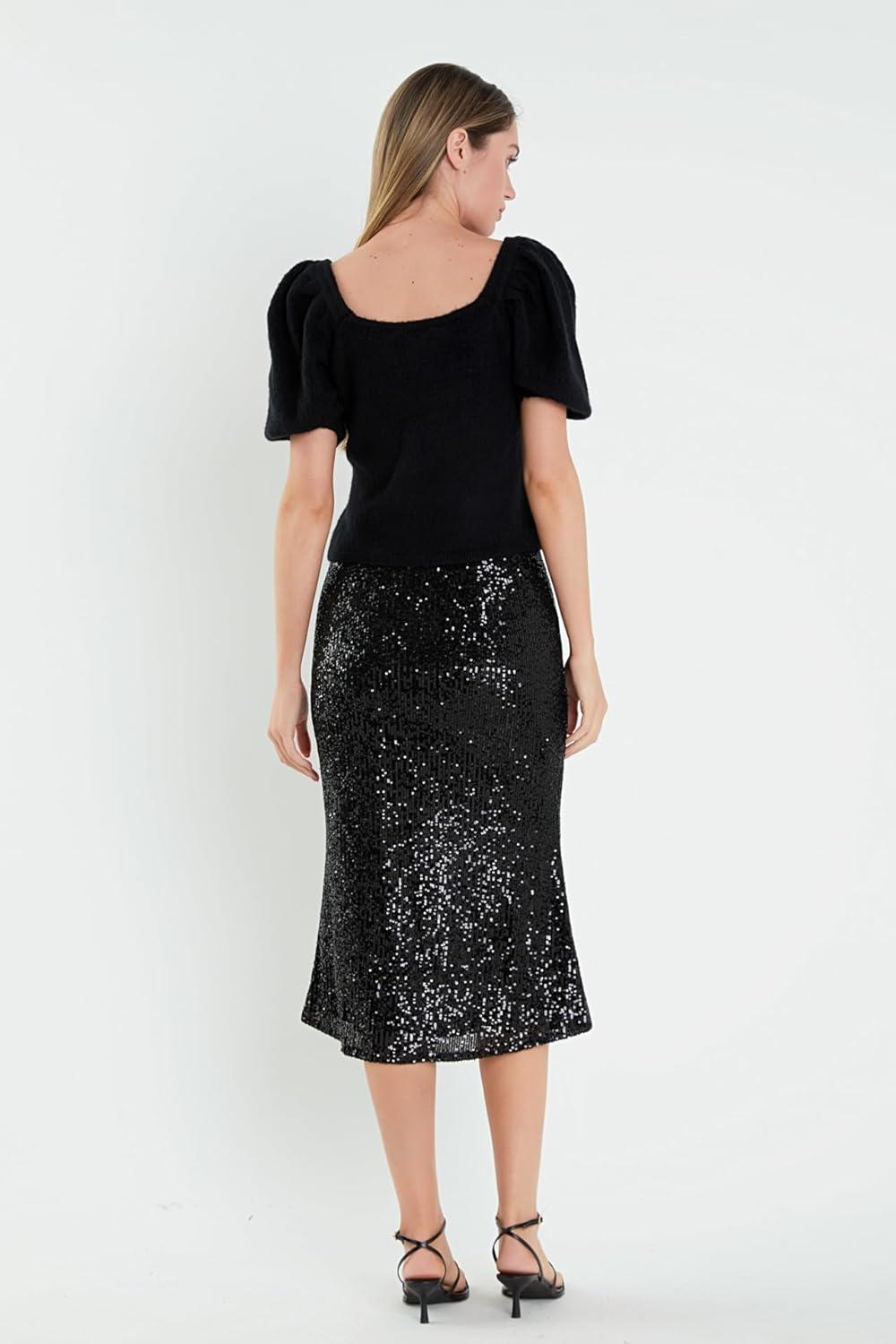 image:imageEnglish Factory Womens Short Puff Sleeve Sweater Black XS