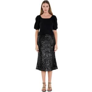 English Factory Women’s Short Puff Sleeve Sweater, Black, XS