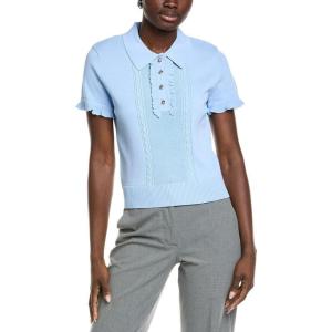 Ruffle Trim Collared Knit Top(Powder Blue)