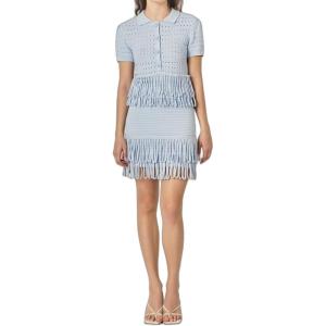 English Factory Women’s Knitted Fringe Detail Skirt(Powder Blue)