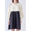 English Factory Women’s Textured Baby Doll Dress, Ivory/Black, M