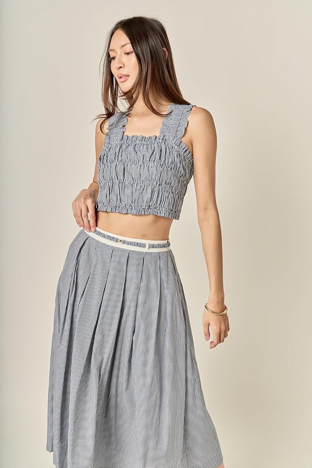 image:imageEnglish Factory Womens Colorblock Plaid SkirtBlue