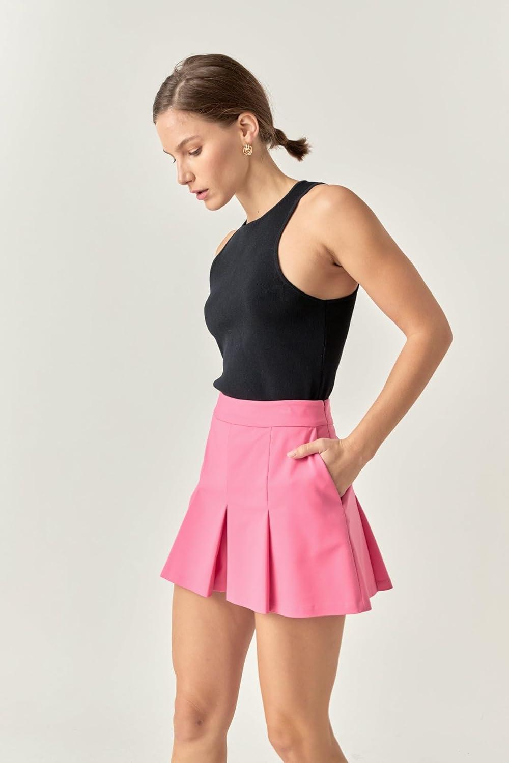 image:imageEnglish Factory Womens Pleated Mini SkortPink
