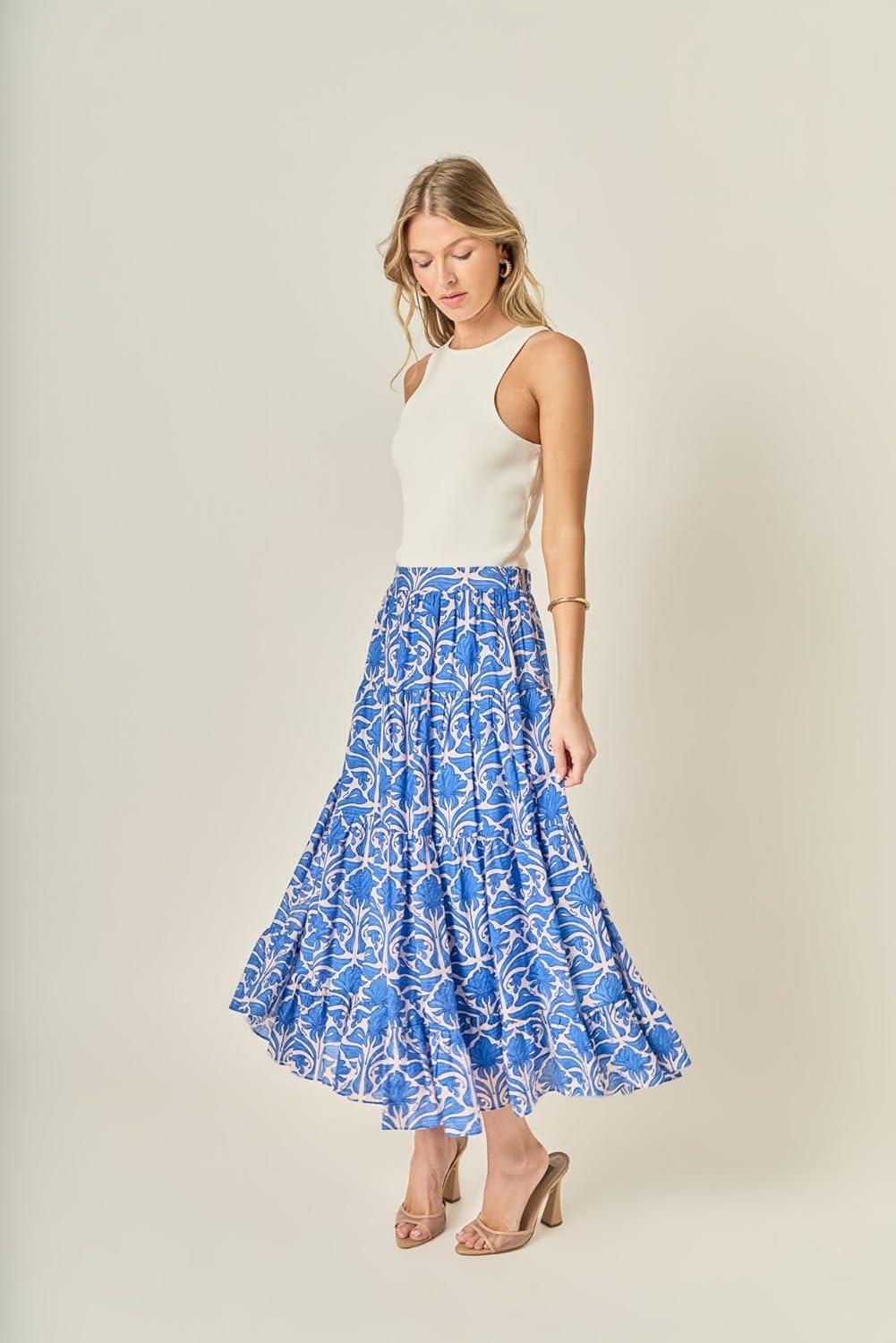 image:imageEnglish Factory Womens Print Midi SkirtBlue