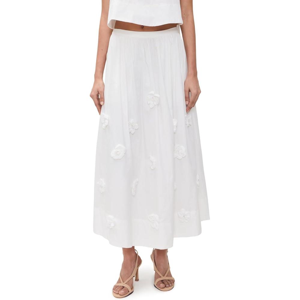 image:imageEnglish Factory Womens 3D Flower Midi SkirtWhite