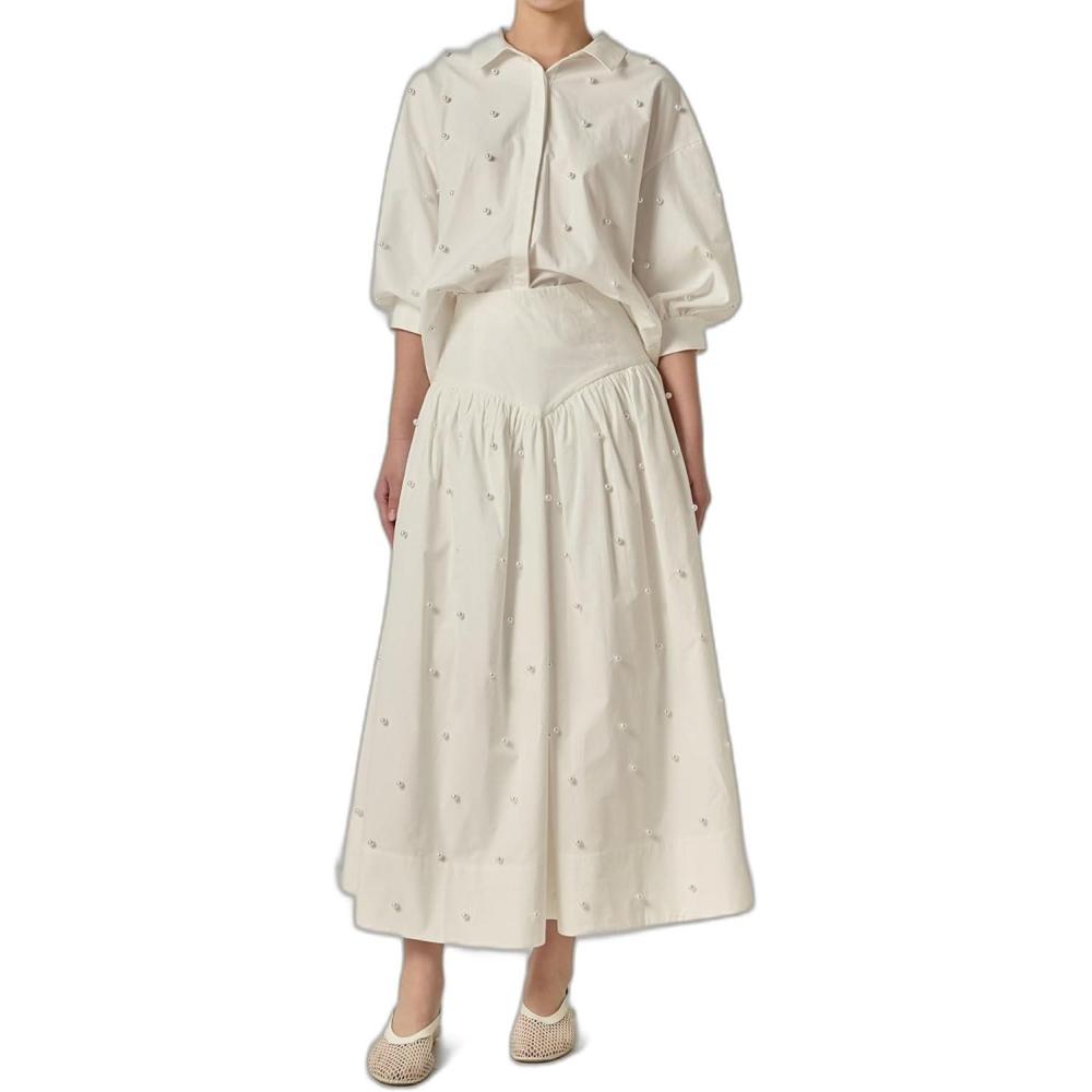 image:imageEnglish Factory Womens Balloon Sleeve Blouse with PearlWhite