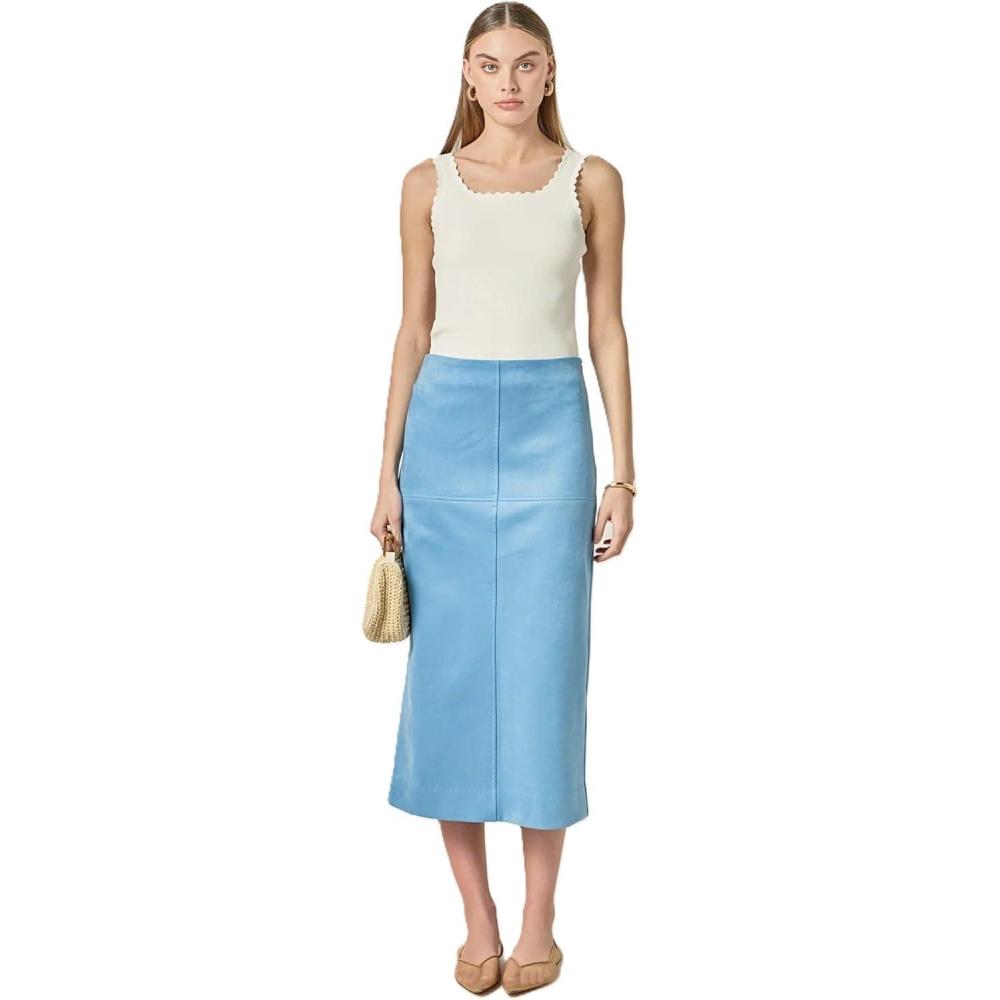image:imageEnglish Factory Womens Faux Suede Midi SkirtSlate Blue