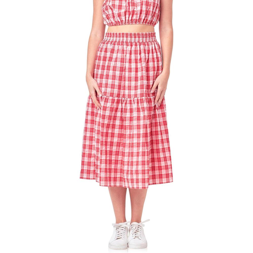 image:imageEnglish Factory Womens Gingham Midi Skirt Red