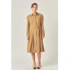 English Factory Pleated Collar Long Sleeve Midi Dress(Camel)