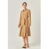 English Factory Pleated Collar Long Sleeve Midi Dress(Camel)