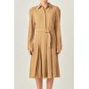 English Factory Pleated Collar Long Sleeve Midi Dress(Camel)
