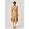 English Factory Pleated Collar Long Sleeve Midi Dress(Camel)