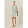 English Factory Women’s Striped Pleated Shoulder Shirt Mini Dress(Green Stripe)