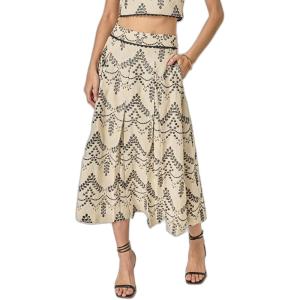 English Factory Women’s Linen Embroidered Midi Full Skirt(Beige/Black)