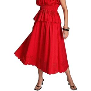 English Factory Women’s Sweet Scallop Midi Skirt(Red)
