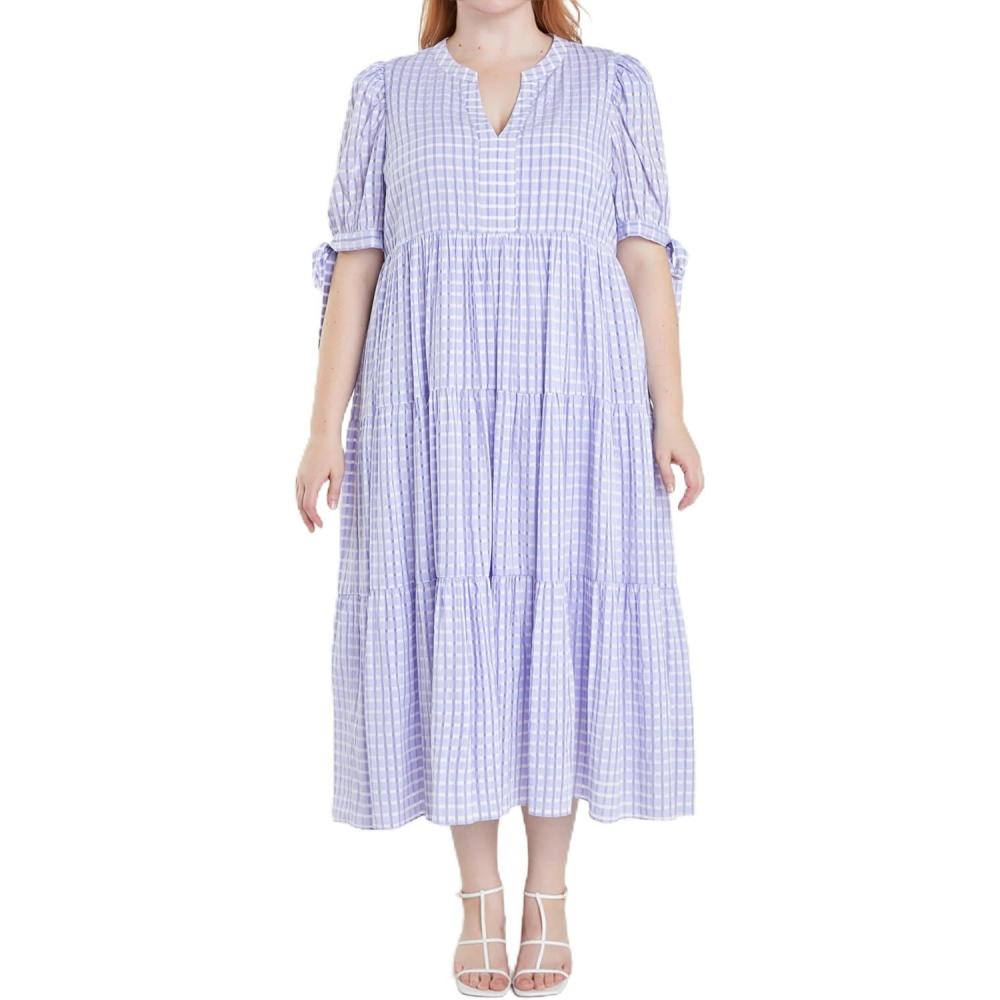 image:imageEnglish Factory Womens Gingham Tiered Midi DressLavender