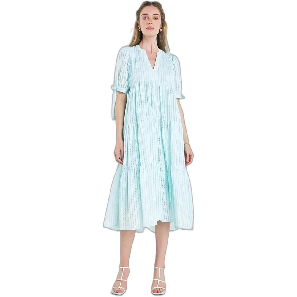 image:imageEnglish Factory Womens Gingham Tiered Midi DressMint