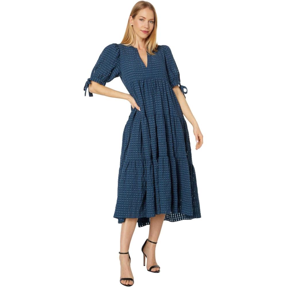 image:imageEnglish Factory Womens Gingham Tiered Midi DressNavy