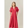 Midi Dress with Shirt Collar by ENGLISH FACTORY(Burgundy)