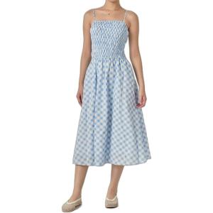 English Factory Women’s Checked Smocked Midi Dress(Powder Blue)