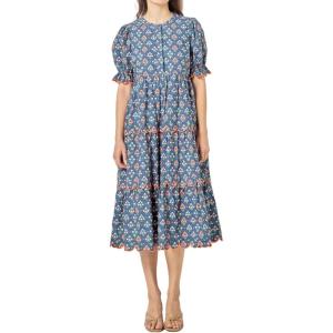 English Factory Women’s Contrast Scallop Edge Midi Dress(Navy Multi)