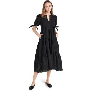 English Factory Women’s Gingham Tiered Midi Dress(Black)