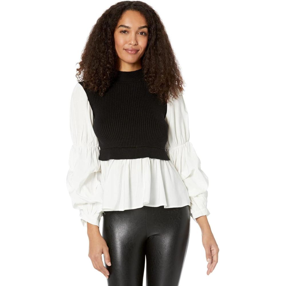 image:imageEnglish Factory Womens Mixed Media TopBlack