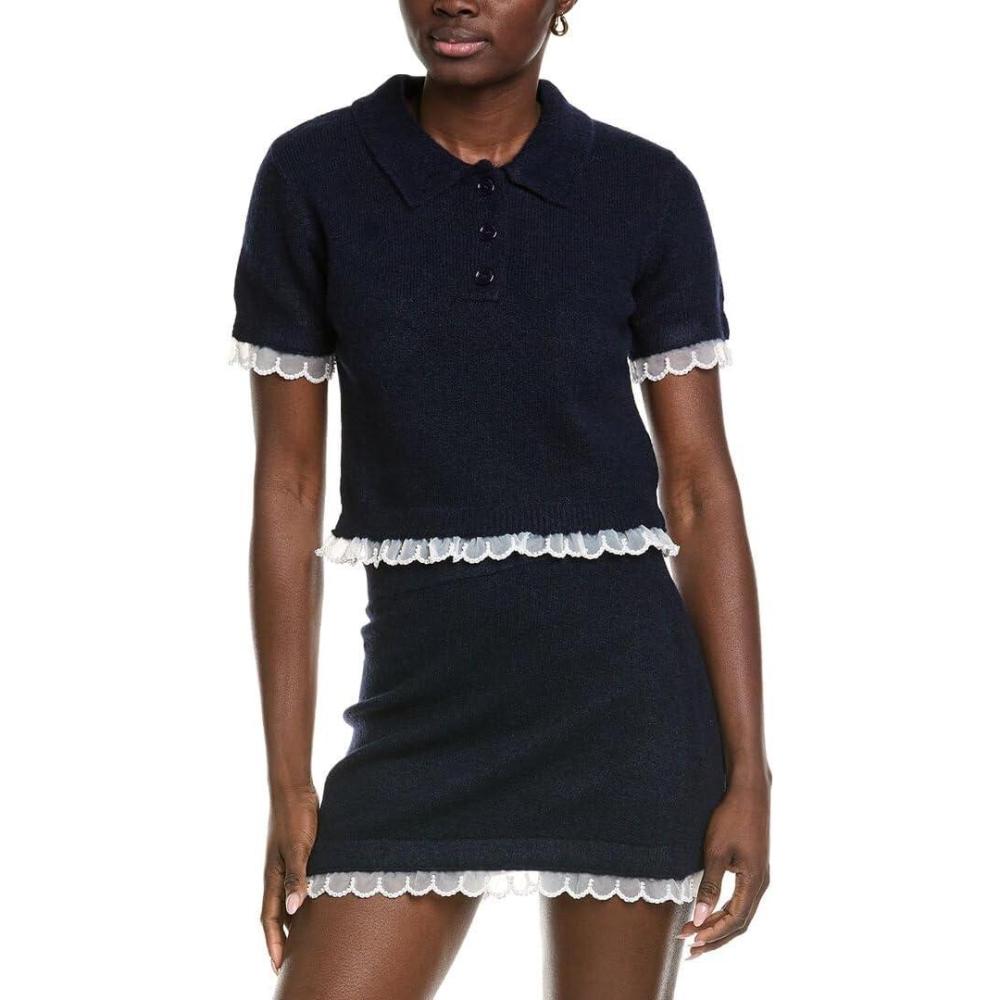 image:imageKnit Top with Scallop Detail by ENGLISH FACTORYNavy
