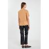 English Factory Women Mixed Media Scallop Detail T-shirt, TAN, M