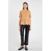 English Factory Women Mixed Media Scallop Detail T-shirt, TAN, M