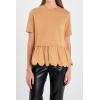 English Factory Women Mixed Media Scallop Detail T-shirt, TAN, M