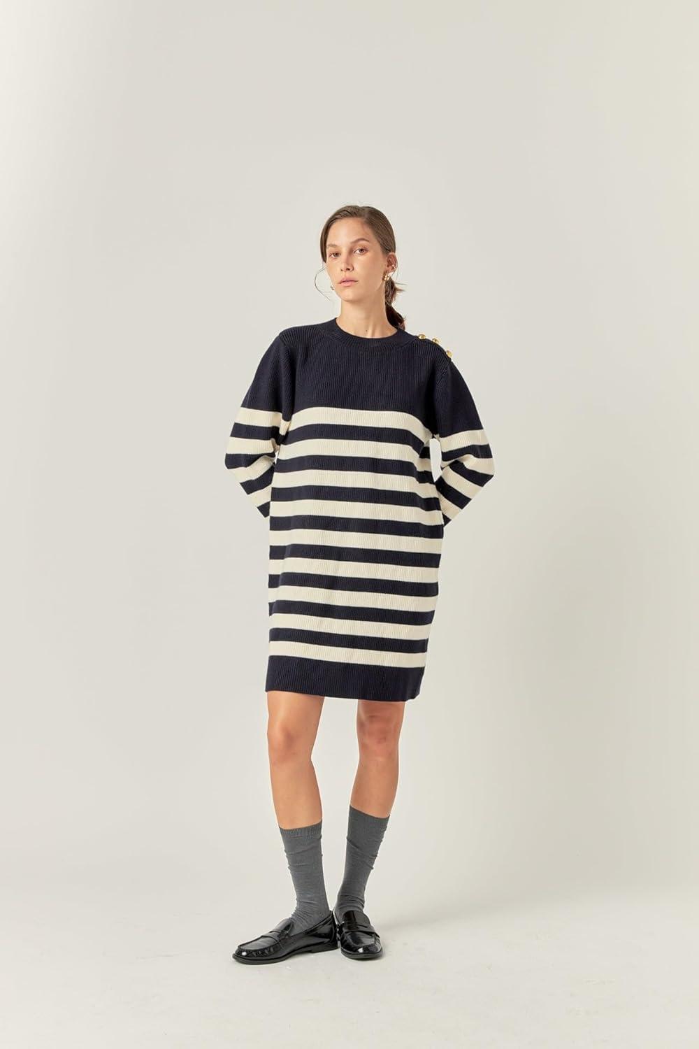 image:imageEnglish Factory Womens Stripe Knit Dress NavyOff White S