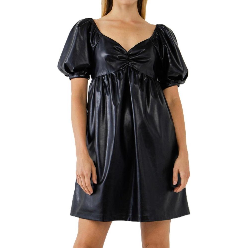 image:imageEnglish Factory Womens Faux Leather Mini Dress Black S