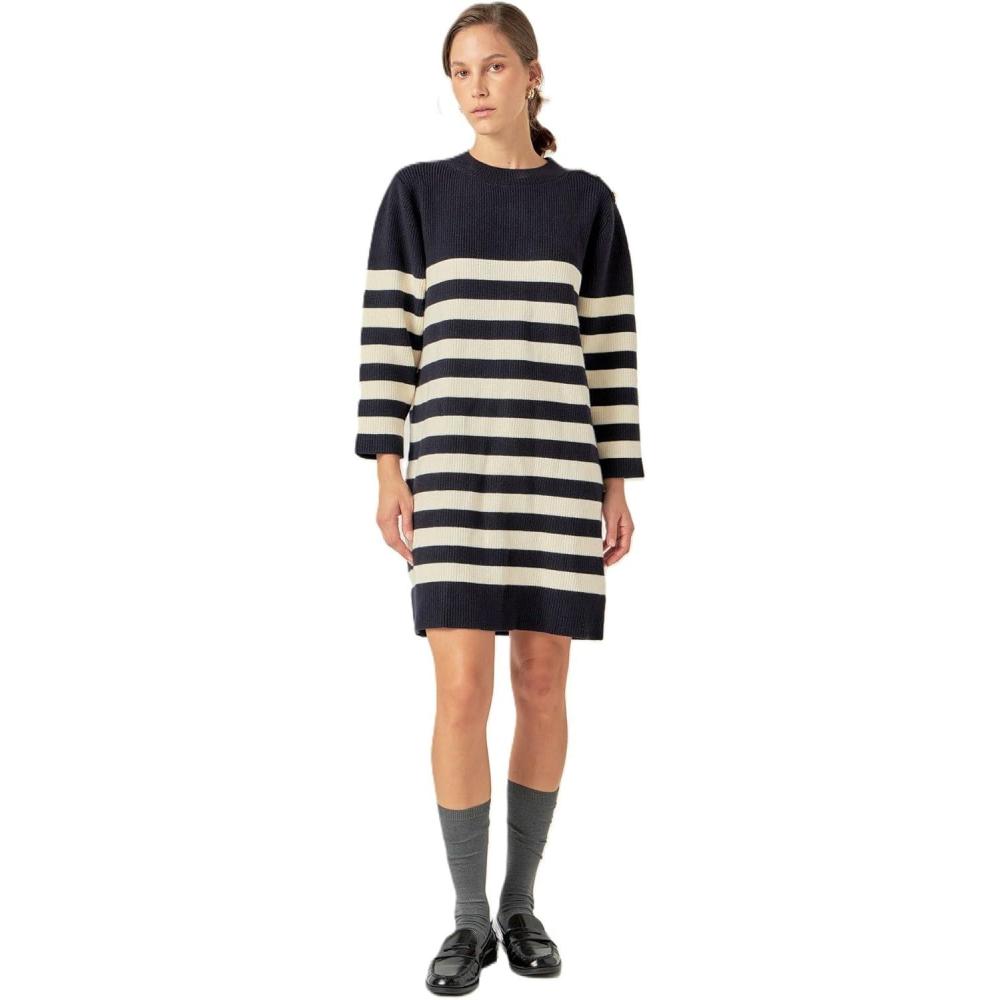 image:imageEnglish Factory Womens Stripe Knit Dress NavyOff White S