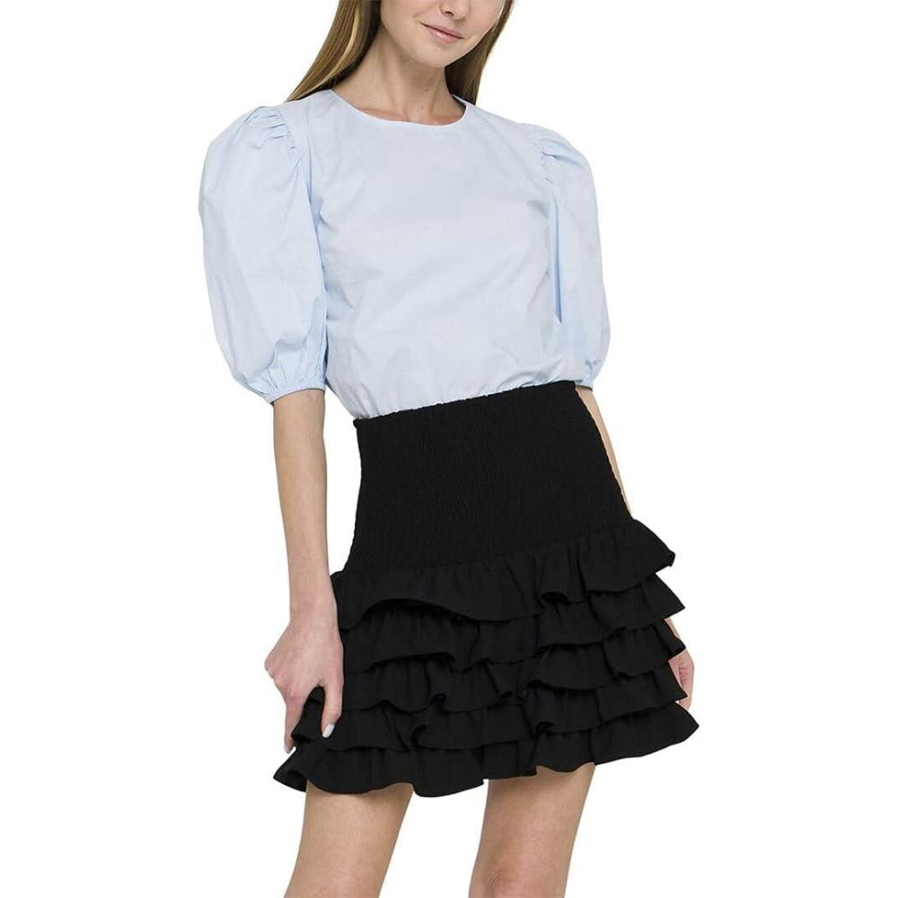 image:imageEnglish Factory Womens Poplin Puffed Sleeve Top Powder Blue M