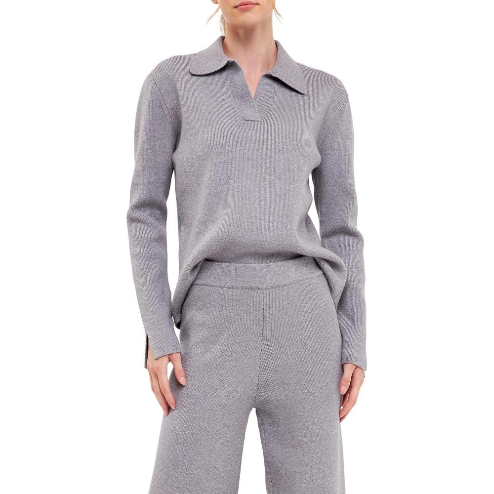 image:imageEnglish Factory Womens Polo Collar Knit SweaterGrey